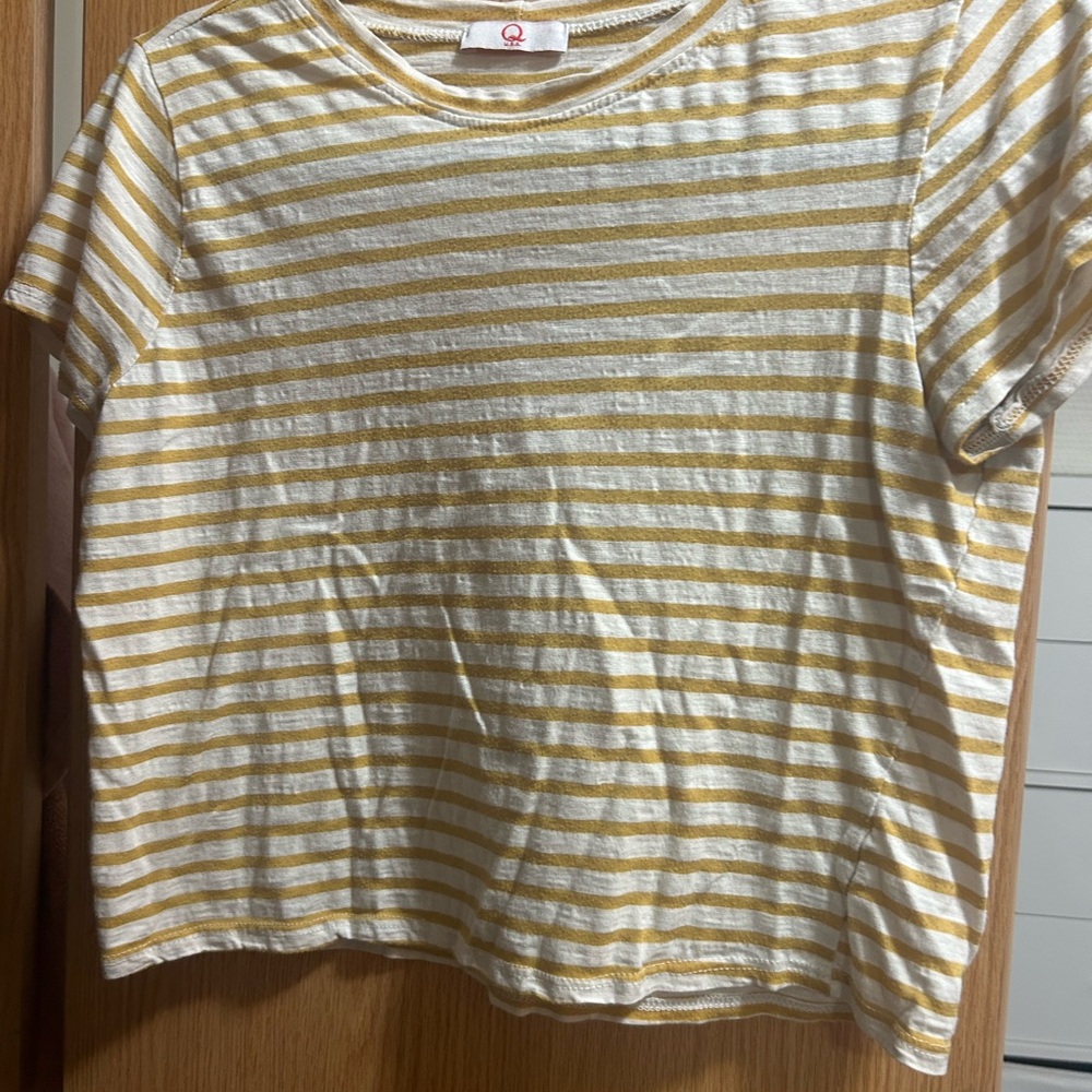 Striped Yellow and White Womens Crop Top T-Shirt